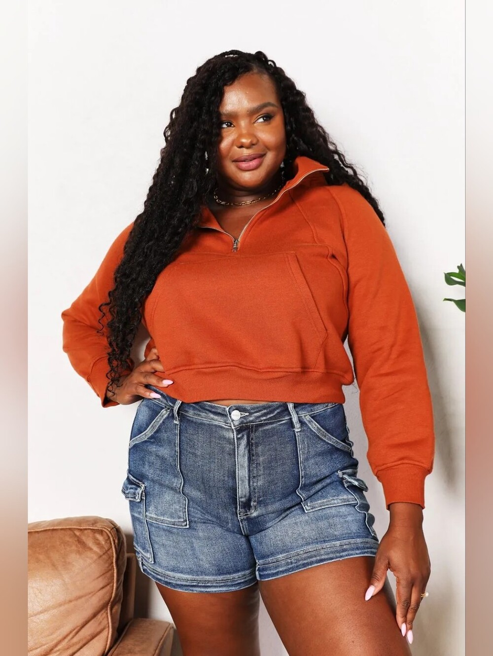KLYDSCPE Cropped Half-Zip Sweatshirt - Rust
